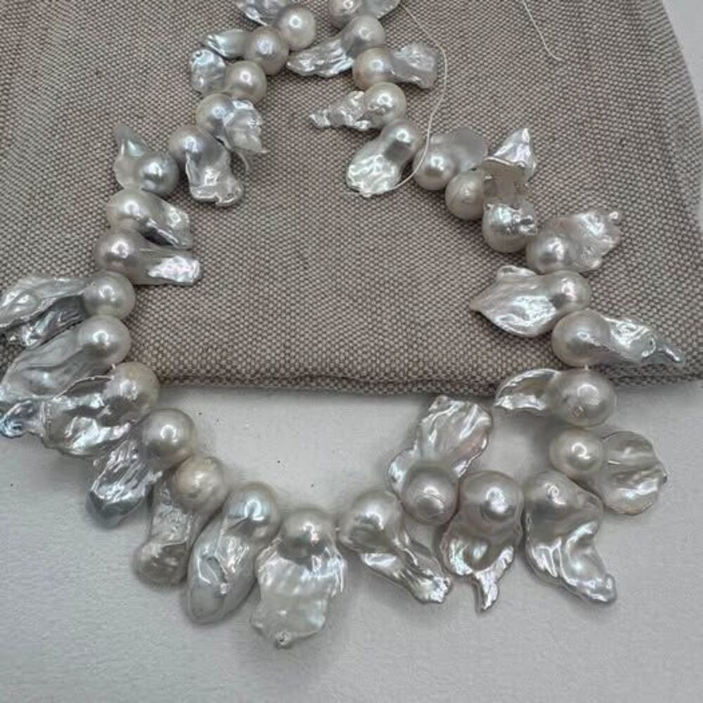 Large White Baroque Pearl Strand Side Drill for DIY